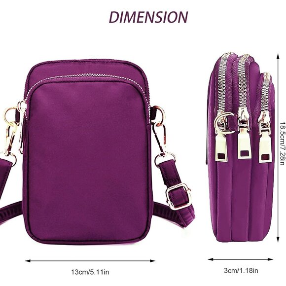 Women's Purple 3 Small Crossbody Waterproof Nylon Purse Mini Shoulder Travel Bag - Picture 2 of 7